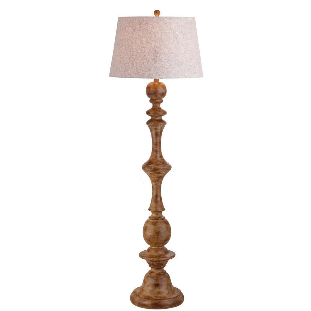 Taylor Rustic 67" Matte Brown Resin Floor Lamp with Gray Linen Shade