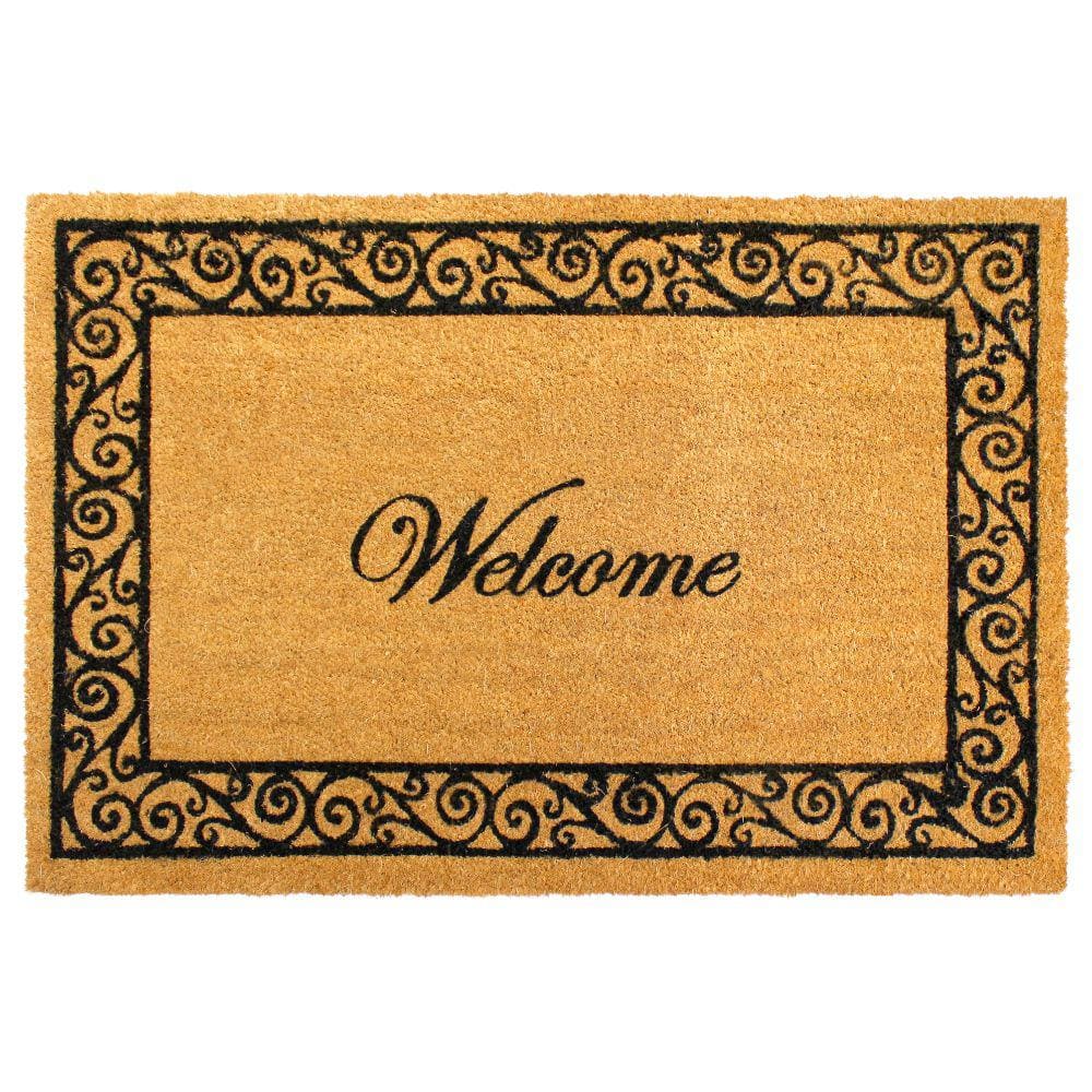 Welcome Scroll Border Black 24 in. x 36 in. Coir Non-Slip Outdoor Door Mat