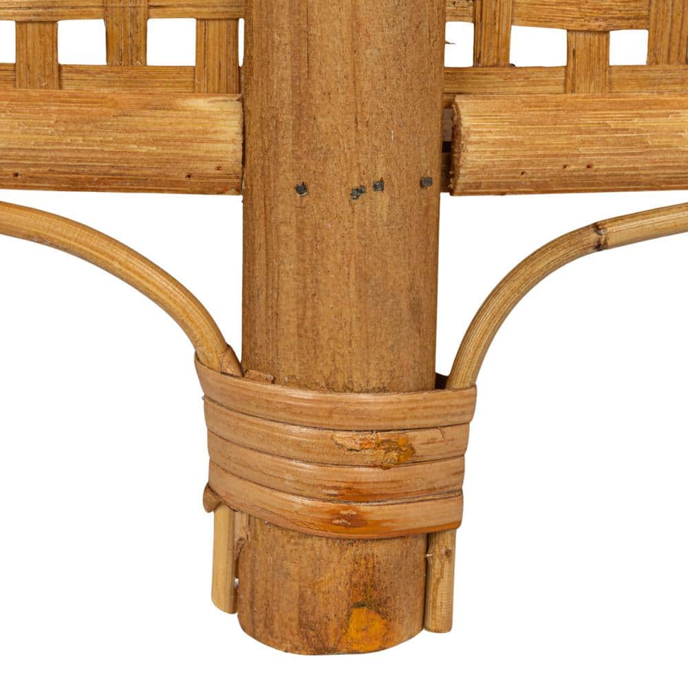 Natural Bamboo and Rattan Round Accent Table with Storage