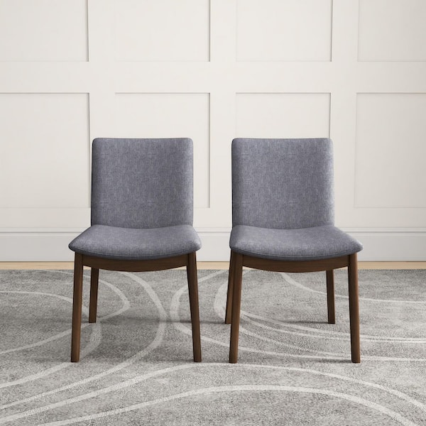 Sidney Grey Fabric Mid-Century Modern Accent Dining Side Chair, Solid Wood, (Set of 2)