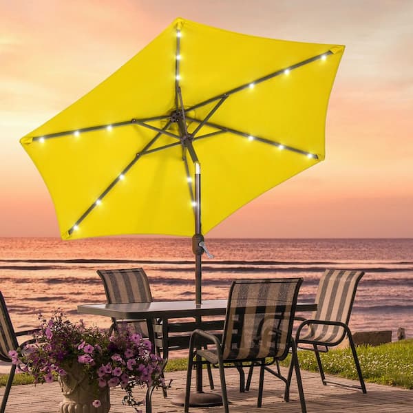 7.5 ft. LED Round Patio Umbrella with UV Protection, Easy Tilt, and Wind-Resistant Features in Yellow
