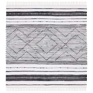 Striped Kilim Black Ivory 6 ft. x 6 ft. Abstract Geometric Square Area Rug