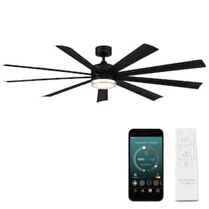 Wynd XL 72 in. Smart Indoor/Outdoor Ceiling Fan Matte Black with 3000K LED and Remote Control