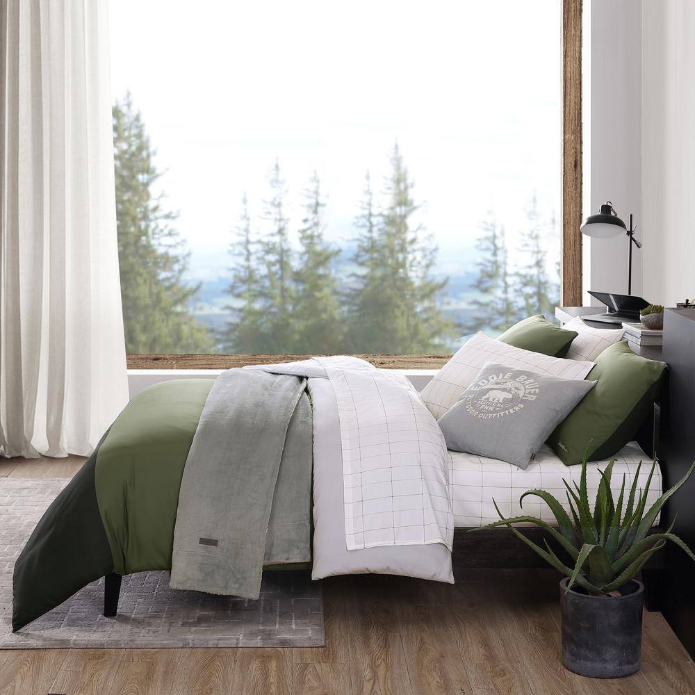 Skyline Green and Gray Reversible Microfiber Twin Duvet Set