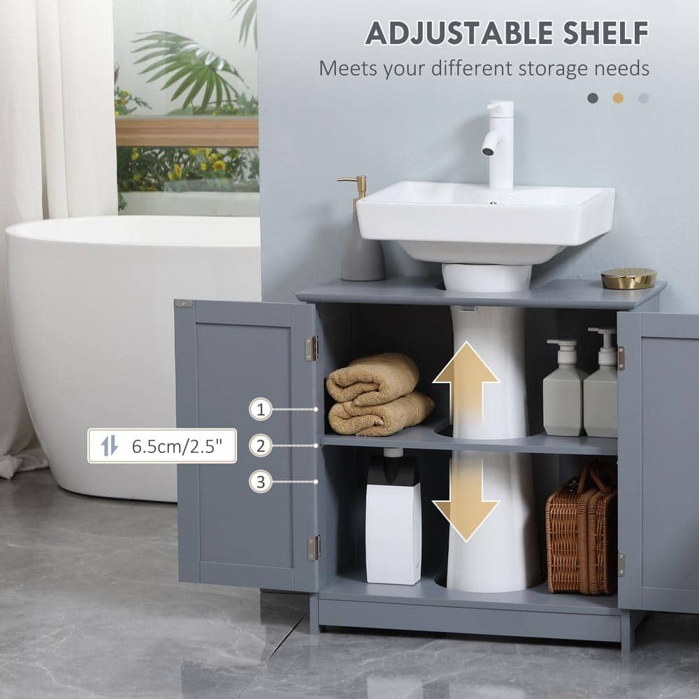Gray MDF Pedestal Under Sink Bathroom Cabinet with Shelf