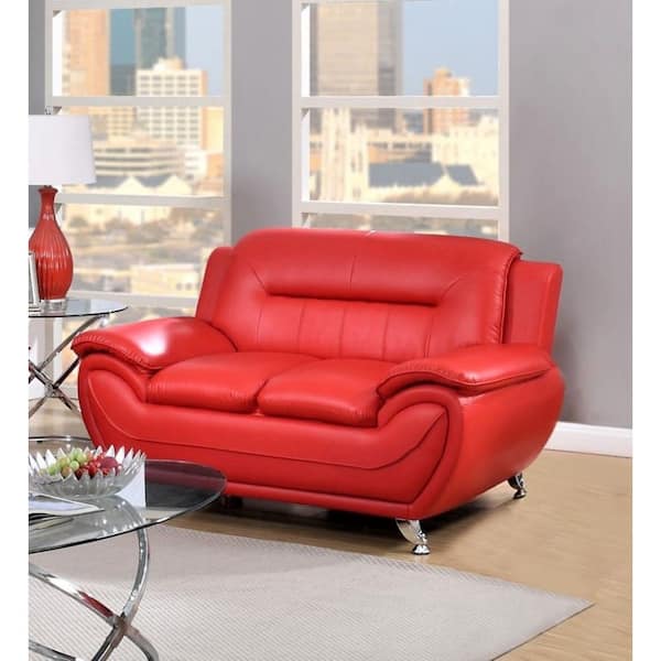 Red Faux Leather 2 Seater Loveseat