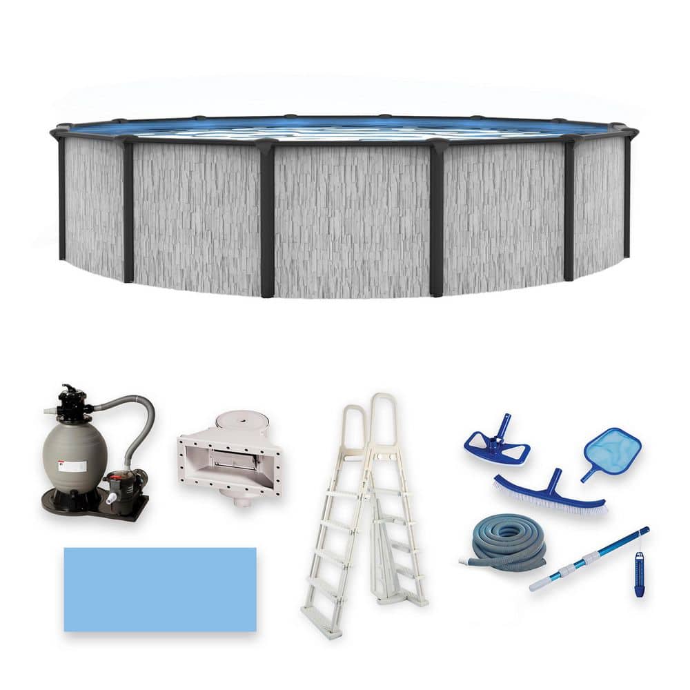 Blue Wave Sevilla 18 ft. Round 52 in. Deep Steel Wall Above Ground Swimming Pool Package w/ 6 in. Top Rail