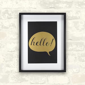 11 in. x 14 in. Hello - Gold 1-Piece Framed Artwork with Mat and Metallic Screenprint