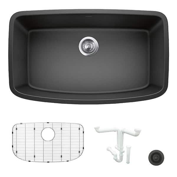 Blanco Valea 32 in. Undermount Single Bowl Anthracite Granite Composite Kitchen Sink Kit with Accessories
