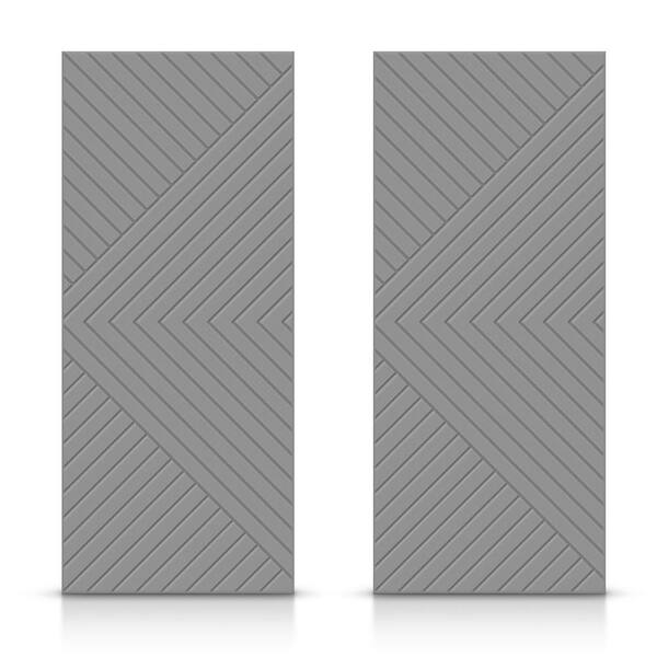 CALHOME 48 in. x 84 in. Hollow Core Light Gray Stained Composite MDF Interior Double Closet Sliding Doors
