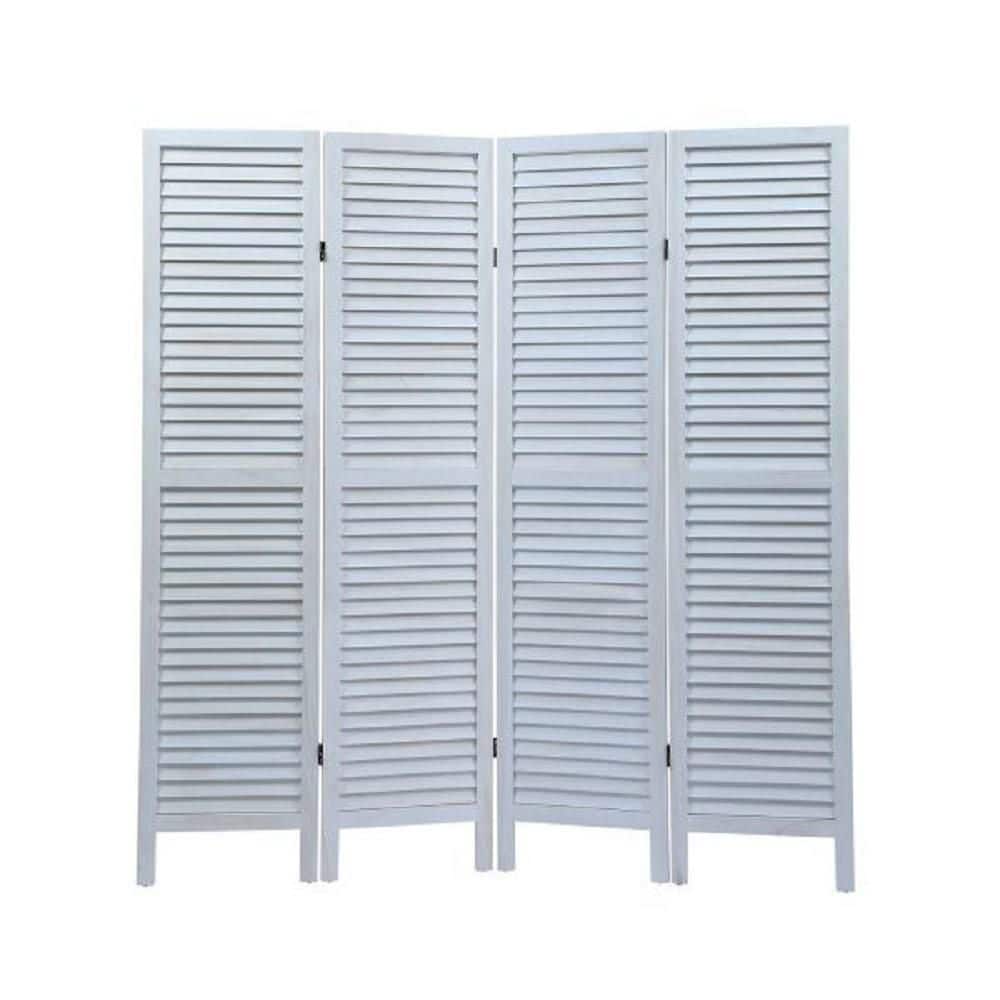4-Panel Old White Folding Room Divider Freestanding Privacy Screen Panels f