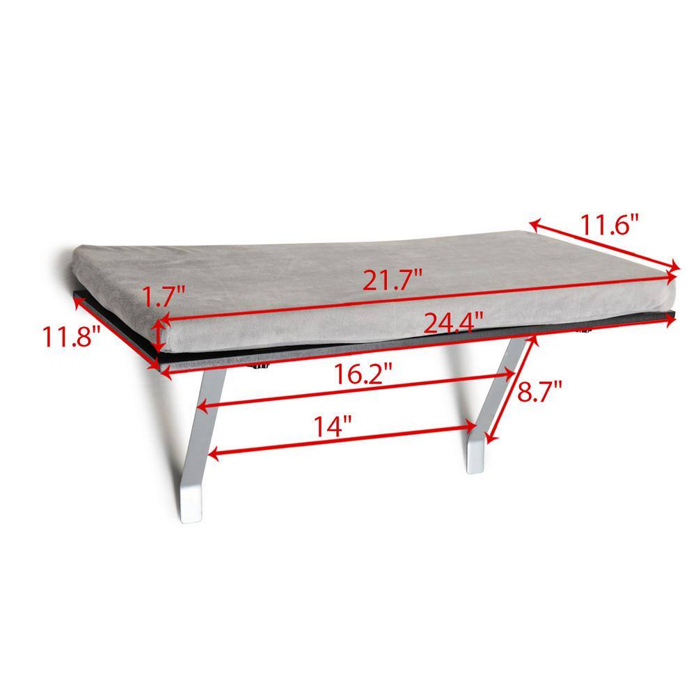 Gray Velvet Cushion Cat Perch Window Mounted Shelf