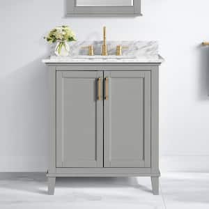 Grayson 31 in. W x 22 in. D x 35 in. H Single Sink Freestanding Bath Vanity in Gray with White Marble Top