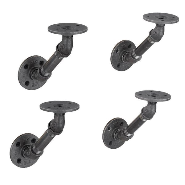 PIPE DECOR 1/2 in. Black Pipe 5.75 in. W x 5.75 in. H Wall Mounted Double Flange Angled Shelf Bracket Kit (4-Pack)