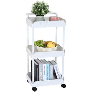 3-Tier Rolling Utility Cart Multi-Functional Storage Trolley with Handle and Lockable Wheels for Office Kitchen (White)