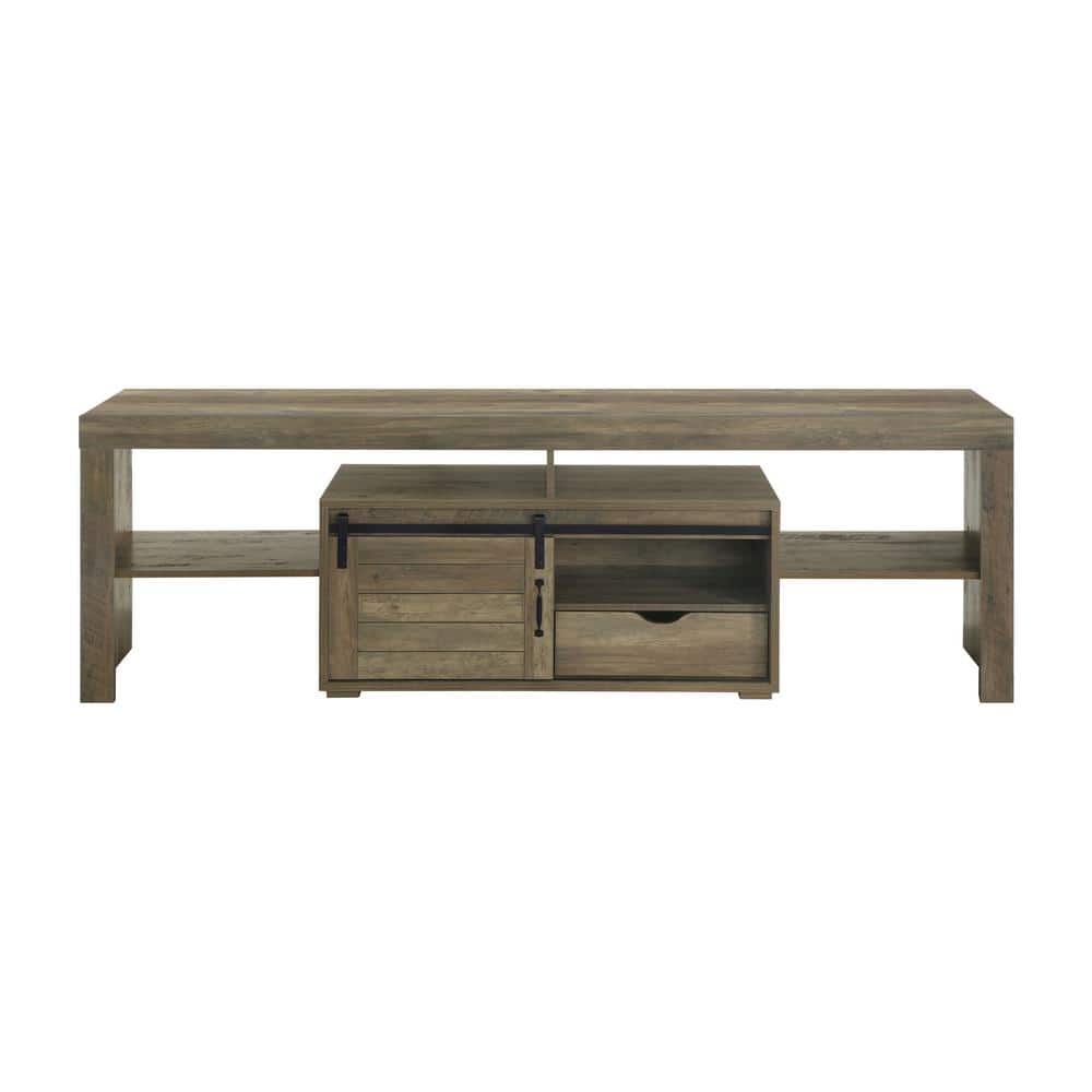 Rustic Oak Finish Wasim TV Stand with Sliding Barn Doors