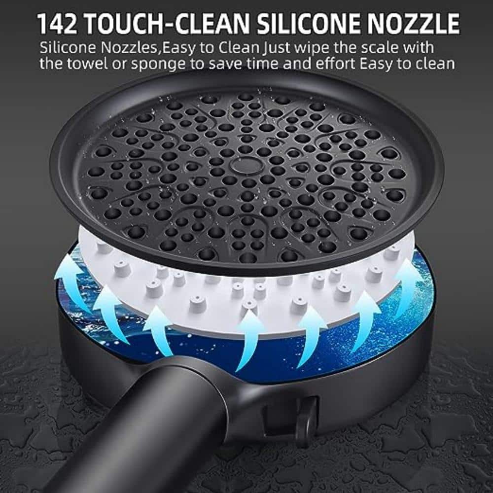 Matte Black Handheld 6-Spray Wall Mounted Shower Head