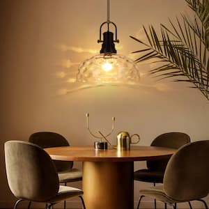 Modern 1-Light Gold Pendant Light with Hammered Glass Shade, No Bulb Included