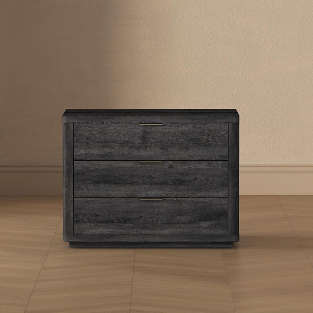 Evelyn Modern Charcoal Grey 3-Full Extension Drawer 32 in. W Nightstand