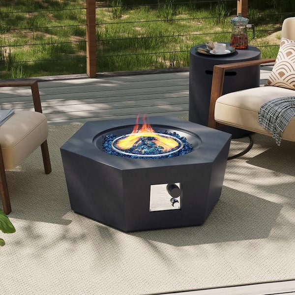 UPHA 41 in. 50,000 BTU Dark Gray Hexagon Concrete Outdoor Propane Gas Fire Pit Table with Propane Tank Cover