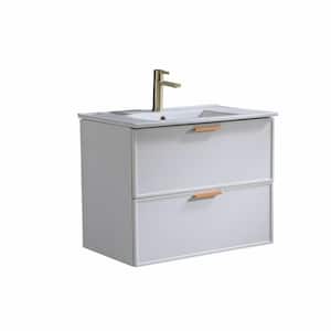 30 in. W x 18 in. D x 24 in. H 2-Drawers Floating Bathroom Vanities in White with Ceramic Sink Top Single Sink
