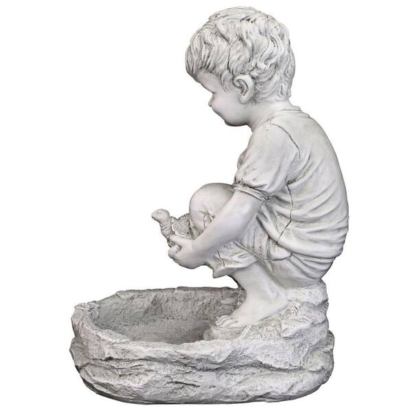 Design Toscano 16 in. H Tommy at the Turtle Pond Little Boy Statue