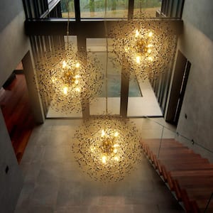 Mucha 9-Light Gold Modern Glam Linear Sputnik Starburst Crystal Chandelier for Dining Room with Iridescent Crystal Beads