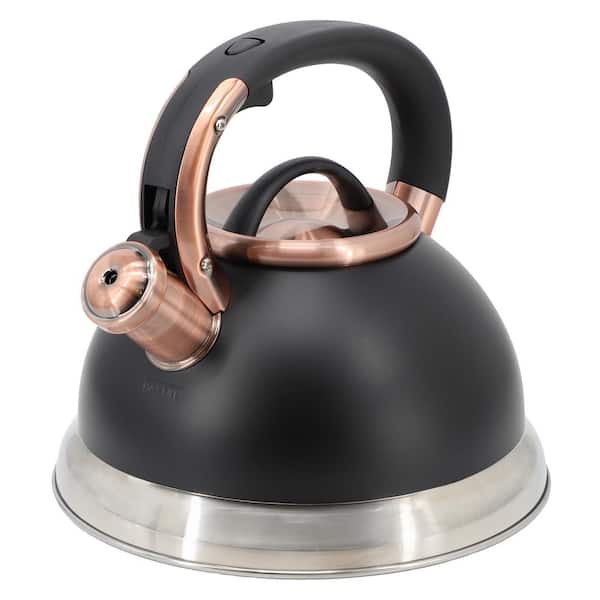 Flintshire 8.8-Cup Stainless Steel Whistling Tea Kettle in Black