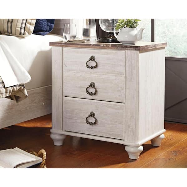 Willowton White/Brown 2-Drawer 23.74 in. W Nightstands