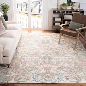 Micro-Loop Ivory/Blue 5 ft. x 5 ft. Floral Geometric Square Area Rug