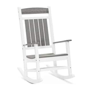 Classic Rocker White and Driftwood Gray Plastic Outdoor Rocking Chair