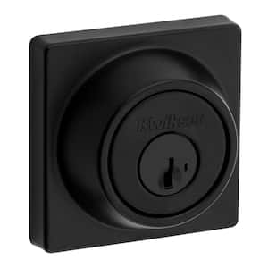 660 Contemporary Square Matte Black Single Cylinder Deadbolt featuring SmartKey Security and Microban Technology