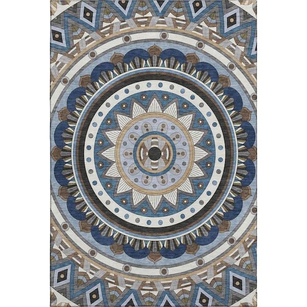 Mayfield Premium Machine Washable Abstract AMF2277 Denim 3 ft. x 4 ft. Area Rug