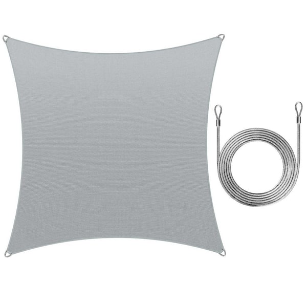 16 ft. x 16 ft. Square Pro Ring Sun Shade Sail with Rope-Grey