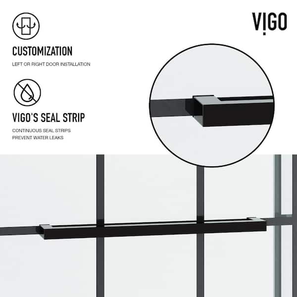Houston 56 to 60 in. W x 76 in. H VMotion Sliding Frameless Shower Door in Matte Black with 3/8 in. (10mm) Clear Glass