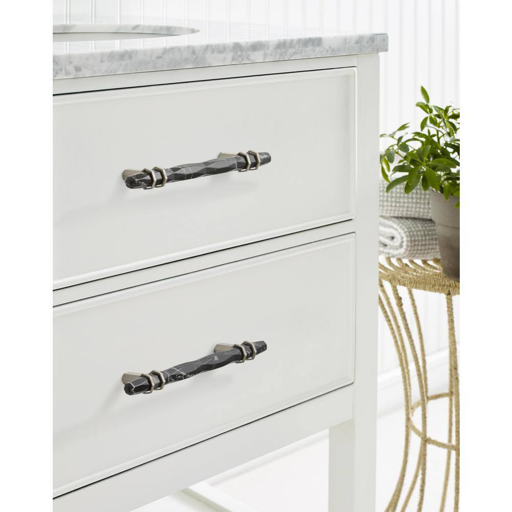 Marble Black and Satin Nickel Modern Bar Cabinet Pull