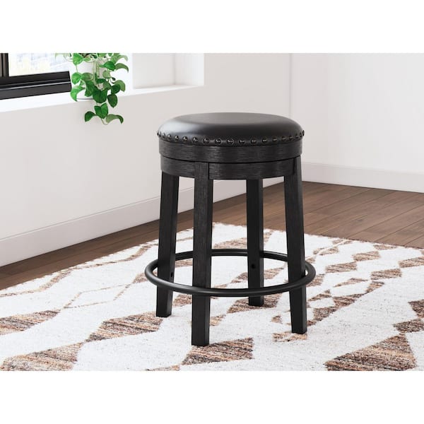 Valebeck 24.38 in. Black Backless Wood Counter Stool with Faux Leather Seat 1