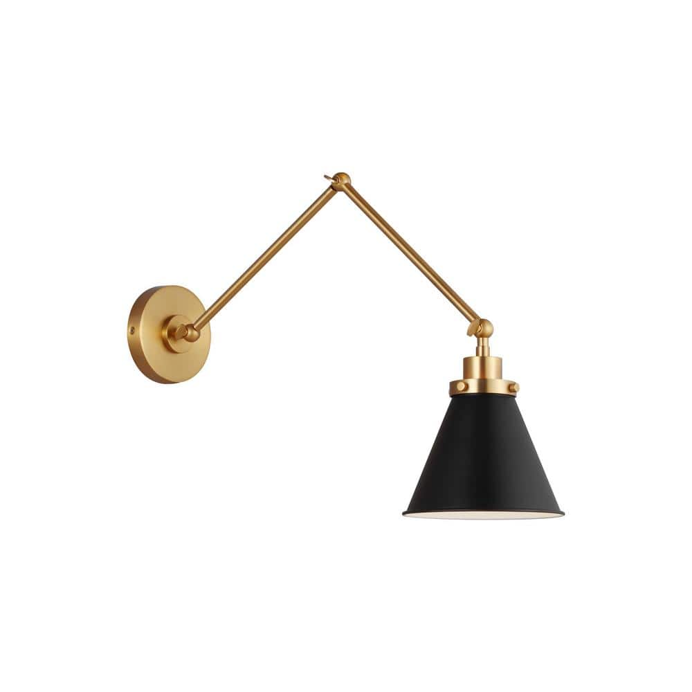 Midnight Black and Burnished Brass Adjustable Plug-In Wall Sconce