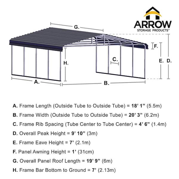 Commotie vaak Haas Arrow 20 ft. W x 20 ft. D Eggshell Galvanized Steel Carport , Car Canopy  and Shelter-CPH202007 - The Home Depot