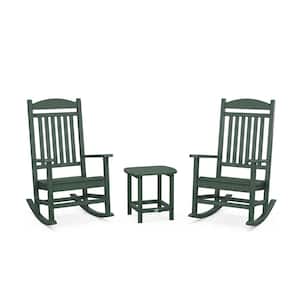 Grant Park Dark Green 3-Piece Plastic Outdoor Rocking Chair Set