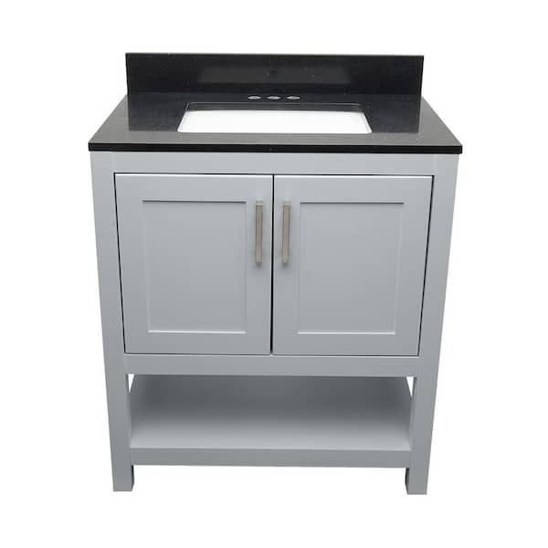 Ella Taos 31 in. W x 22 in. D x 36 in. H Bath Vanity in Gray with Galaxy Black Quartz Stone Top with White Basin