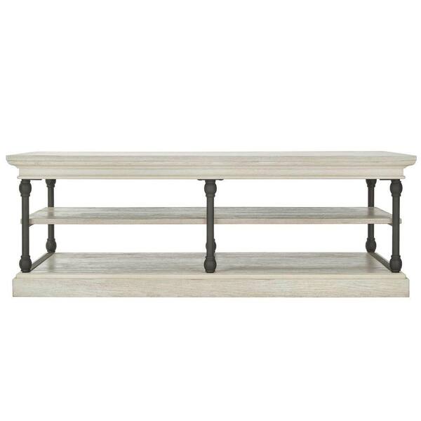 HomeSullivan Manor 55 in. White Wash/Black Large Rectangle Wood Coffee Table with Shelf