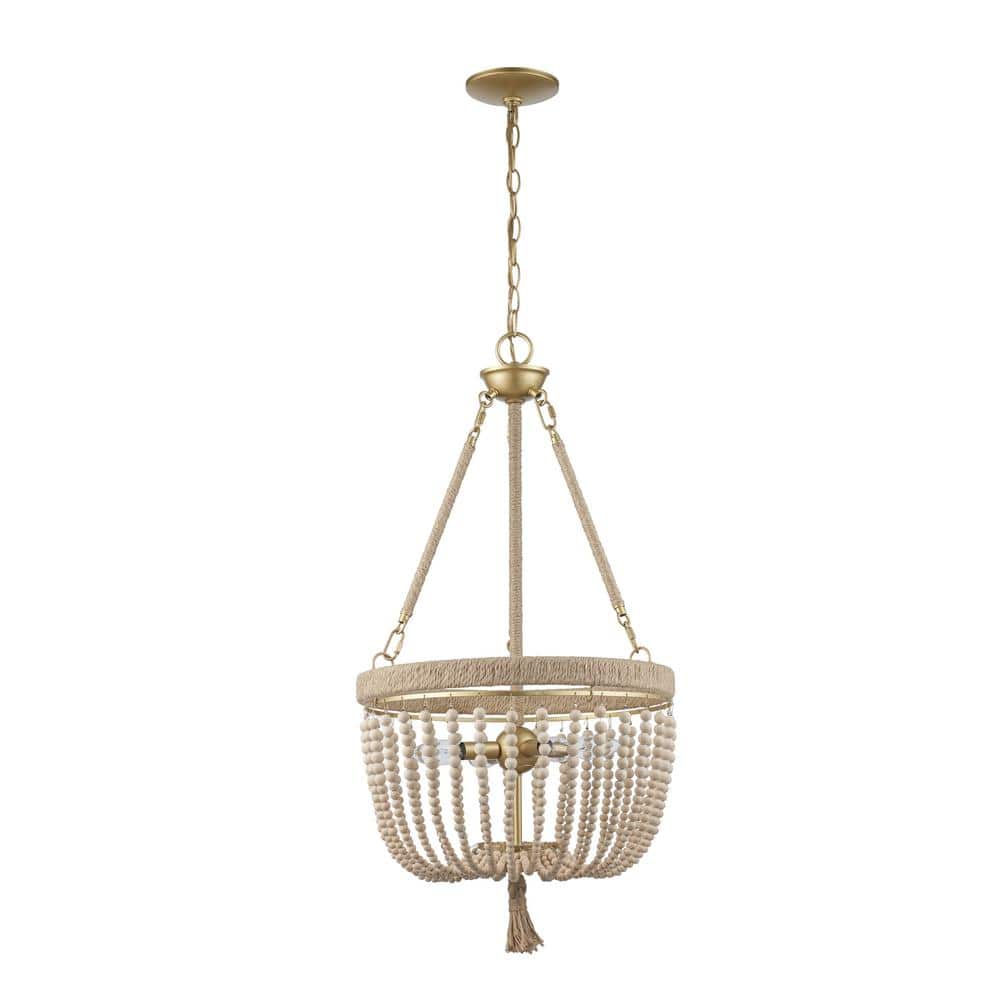 Gold and Jute 18'' Bohemian Bowl Pendant Light