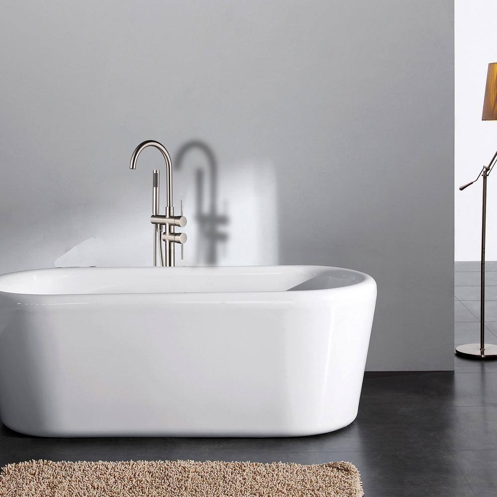 Brushed Nickel Freestanding Tub Filler with Hand Shower