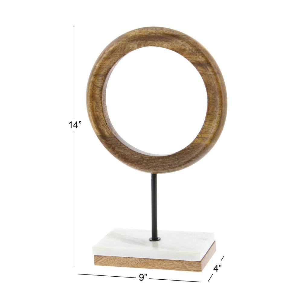 14" Brown Mango Wood Geometric Sculpture with Marble Base
