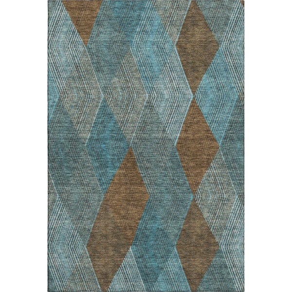 Mayfield Premium Machine Washable Abstract AMF962 Teal 3 ft. x 5 ft. Area Rug