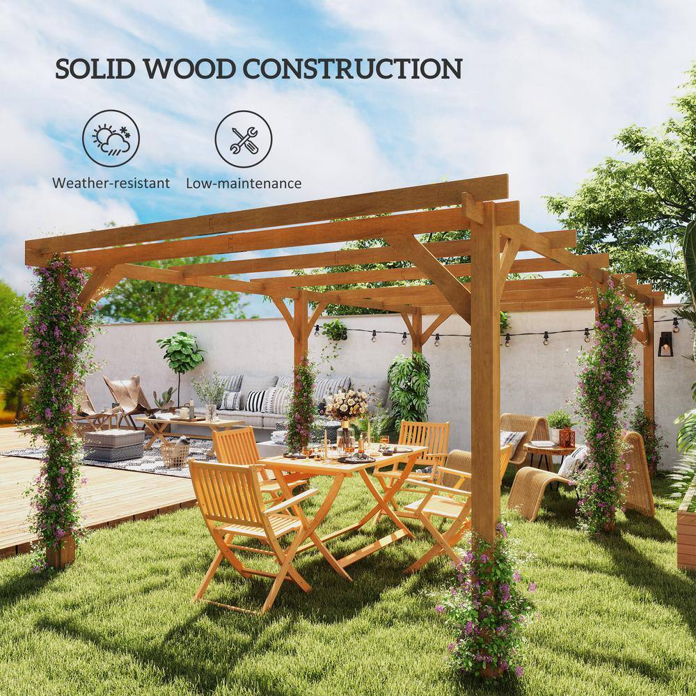 Large Dark Brown Fir Wood Outdoor Pergola with Canopy