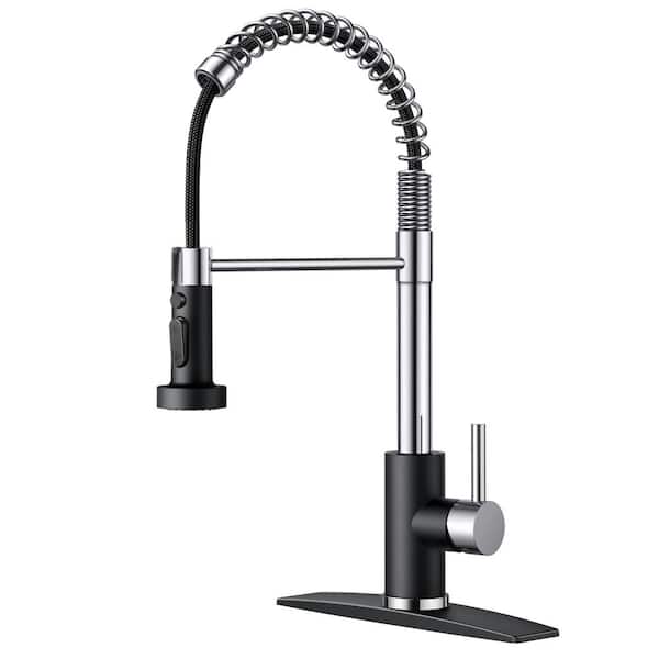 Single Handle Pull Down Sprayer Kitchen Faucet with Advanced Spray Gooseneck Pull Out Spray Wand in Black and Chrome