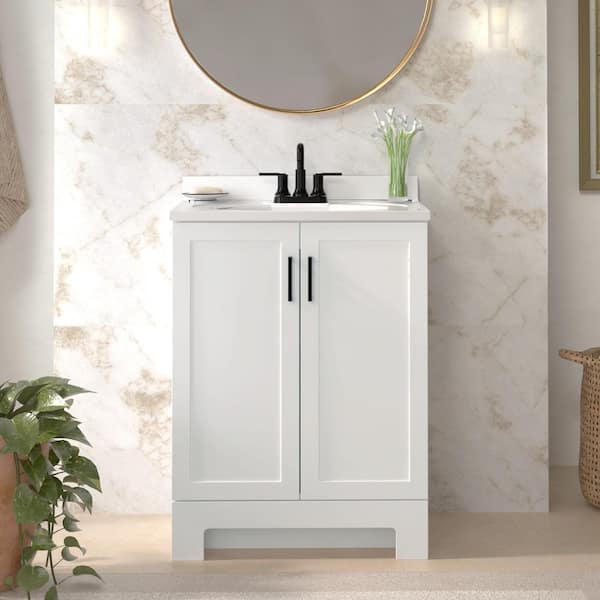 Oakley 25 in. Single Sink White Freestanding Bath Vanity with White Cultured Marble Top (Assembled)