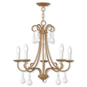 Shirlington 5-Light Antique Gold Leaf Chandelier with Clear Crystals